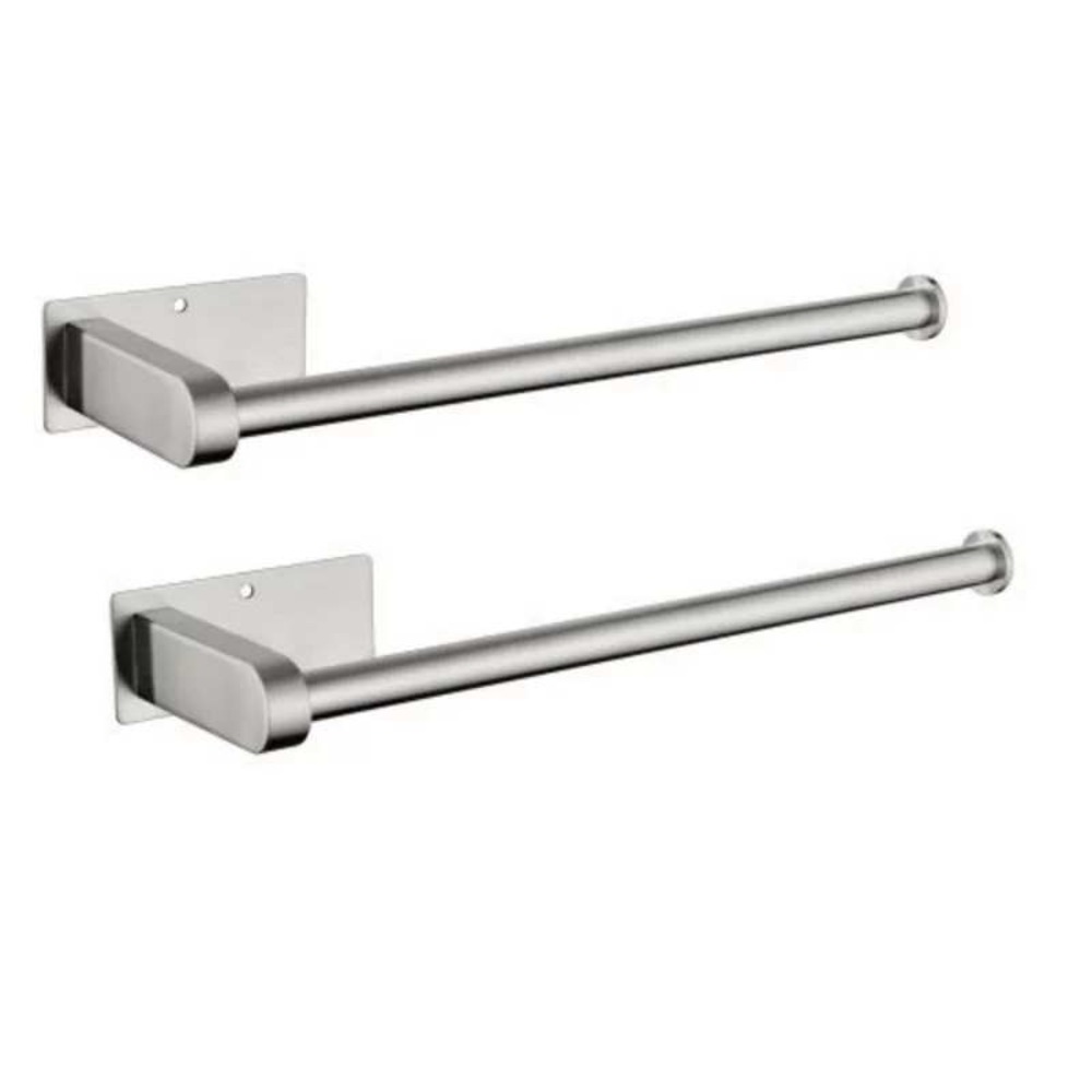 Stainless Steel Dual Paper Towel Holder Brushed Silver Adhesive Wall Mount 13in